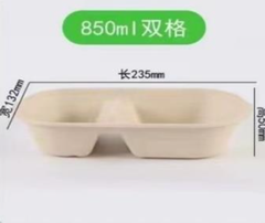 Hộp bã mía 2 ngăn nắp trong 850ml (thùng 500c)