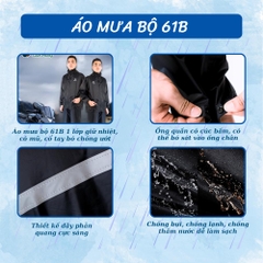 Bộ áo mưa 1 lớp 61B chống thấm tốt phản quang sau lưng cực sáng ( Vải dù cao cấp ) Tuấn Phong