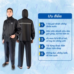 Bộ áo mưa 1 lớp 61B chống thấm tốt phản quang sau lưng cực sáng ( Vải dù cao cấp ) Tuấn Phong
