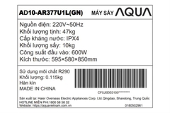 Máy sấy bơm nhiệt Aqua 10kg AD10-AR377U1L(GN)