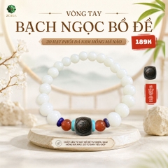 Vòng tay bạch ngọc bồ đề 20 hạt phối đá nam hồng mã não