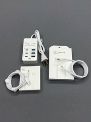 COM 1 BỘ SẠC 6 CỔNG + 2 DÂY SẠC DÙ USB-C , LIGHTNING CAO CẤP - TOP TN SHOP