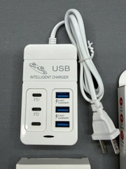COM 1 BỘ SẠC 6 CỔNG + 2 DÂY SẠC DÙ USB-C , LIGHTNING CAO CẤP - TOP TN SHOP