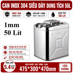 Thùng Xăng Dự Phòng Inox 304 Không Gỉ, Dung Tích 50L , Mã BS-FTB-50 – Thép Dày 1mm, Dung Tích Lớn Cho Showroom Xe Nhà Xưởng
