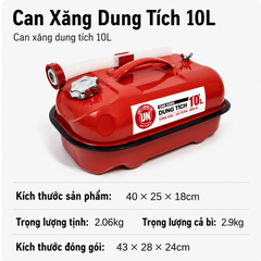 Thùng Xăng Dự Phòng Sắt 10L ( Kiểu Nằm Japan ), Mã BS-WST-10 – Thép Dày 0.6mm, Dung Tích Lớn Cho Cho Nhà Xưởng, Workshop, kho bãi