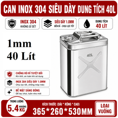 Thùng Xăng Dự Phòng Inox 304 Không Gỉ, Dung Tích 40L , Mã BS-FTB-40 – Thép Dày 1mm, Dung Tích Lớn Cho Showroom Xe Nhà Xưởng