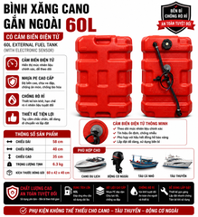 Thùng xăng cano gắn ngoài 60L nhựa cứng cao cấp dùng cho tàu thuyền máy phát điện