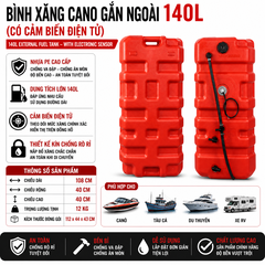 Thùng Xăng Cano Gắn Ngoài 140L, nhựa siêu cứng, Dung Tích 140L , Mã BS-CN-140, làm bình xăng chính cho tàu cano , máy phát điện, tàu thuyền, kích thước 108x40x40cm, cân nặng 12kg