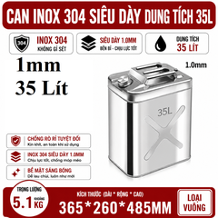 Thùng Xăng Dự Phòng Inox 304 Không Gỉ, Dung Tích 35L , Mã BS-FTB-35 , Thép Dày 1mm, Dung Tích Lớn Cho Showroom Xe Nhà Xưởng