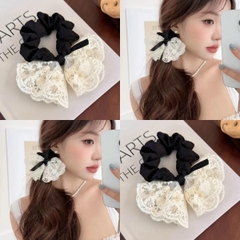Dây Buộc Tóc Scrunchies Phối Ren Nơ Ruy Băng Phong Cách Tiểu Thư Vintage