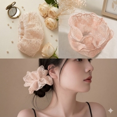 Dây Buộc Tóc Scrunchies Phối Ren Nơ Ruy Băng Phong Cách Tiểu Thư Vintage