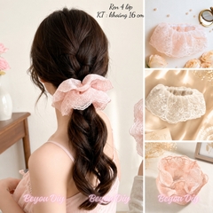 Dây Buộc Tóc Scrunchies Phối Ren Nơ Ruy Băng Phong Cách Tiểu Thư Vintage