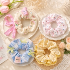 Dây Buộc Tóc Scrunchies Phối Ren Nơ Ruy Băng Phong Cách Tiểu Thư Vintage