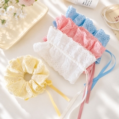 Dây Buộc Tóc Scrunchies Phối Ren Nơ Ruy Băng Phong Cách Tiểu Thư Vintage