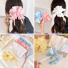 Dây Buộc Tóc Scrunchies Phối Ren Nơ Ruy Băng Phong Cách Tiểu Thư Vintage