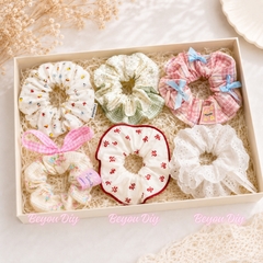 Dây Buộc Tóc Scrunchies Phối Ren Nơ Ruy Băng Phong Cách Tiểu Thư Vintage