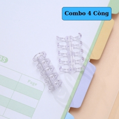 Combo 4 Thanh Còng Nhựa Rời Cho Sổ Tay, Planner, Còng Mở Đóng Linh Hoạt, Nhiều Màu Trong Suốt