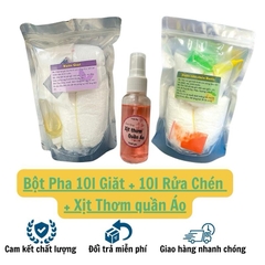 Combo 2 set bột pha nước giặt nước rửa chén 20l tự pha tại nhà mỗi bịch pha 10l tiết kiệm làm sạch vết bẩn cứng đầu