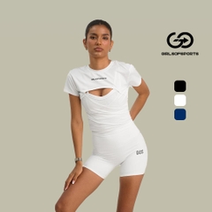 Áo khoác GOS Ribbon Wrap Top ngắn tay thể thao mặc 2 mặt cột chéo Girlsofsports