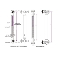 Bicolor quartz glass tube liquid level gauge with lamp level indicator