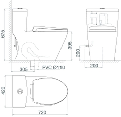 Bàn cầu một khối Viglacera V62