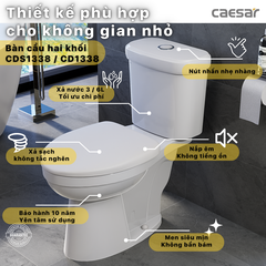 Bồn cầu 2 khối Caesar CDS1338 xả 2 nhấn nắp êm