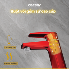 Vòi Lavabo Caesar B390CRU Màu Đỏ Nóng Lạnh kèm nút xả nhấn