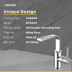 Vòi lavabo chậu rửa mặt Caesar B750CU nóng lạnh kèm nút xả nhấn
