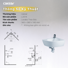 Lavabo chậu rửa mặt Caesar L2014 treo góc