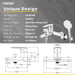 Vòi sen tắm nóng lạnh Caesar S393C