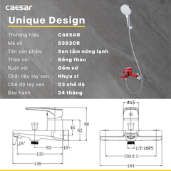 Vòi Sen CAESAR S393CR Màu Đỏ Tay Sen Massage Nóng Lạnh