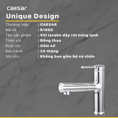 Vòi Lavabo Caesar B196C Dây Rút Nóng Lạnh