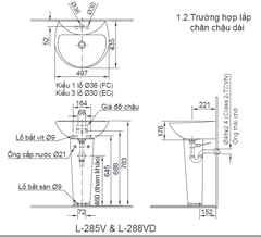 Lavabo chậu rửa mặt INAX L-288V treo tường + chân dài (L288V)