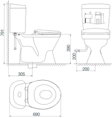 Bàn cầu hai khối Viglacera VI66 nắp êm