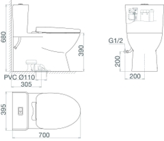 Bàn cầu một khối Viglacera V808