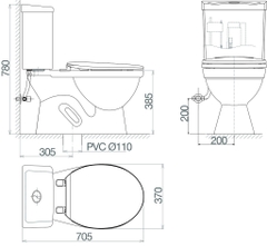 Bàn cầu hai khối Viglacera VT18M