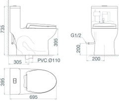 Bàn cầu một khối Viglacera V64