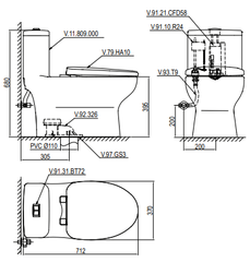 Bàn cầu một khối Viglacera V809 + VG826