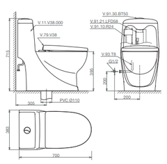 Bàn cầu một khối Viglacera V38
