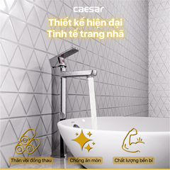 Vòi lavabo chậu rửa mặt Caesar B551CU nóng lạnh cổ cao kèm nút xả nhấn