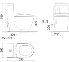 Bàn cầu một khối Viglacera V199