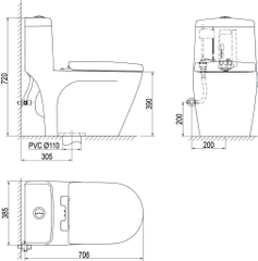 Bàn cầu một khối Viglacera S308