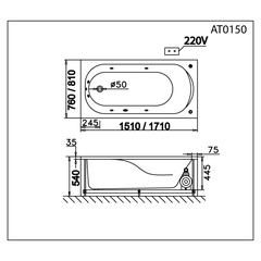 Bồn tắm dài Caesar AT0150 loại xây