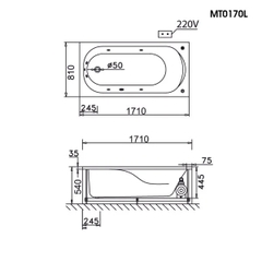 Bồn tắm dài Caesar AT0170L(R) dài 1m7 loại chân yếm