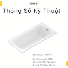 Bồn tắm dài Caesar AT0670 dài 1m7 loại xây