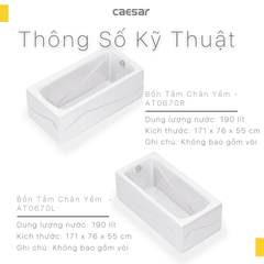 Bồn tắm dài Caesar AT0670L(R) dài 1m7 loại chân yếm