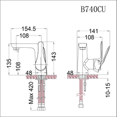 Vòi lavabo chậu rửa mặt Caesar B740CU nóng lạnh kèm nút xả nhấn