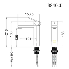 Vòi lavabo chậu rửa mặt Caesar B840CU nóng lạnh kèm nút xả nhấn