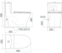 Bàn cầu một khối Viglacera V36