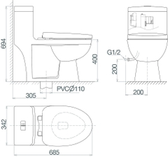 Bàn cầu một khối Viglacera V825
